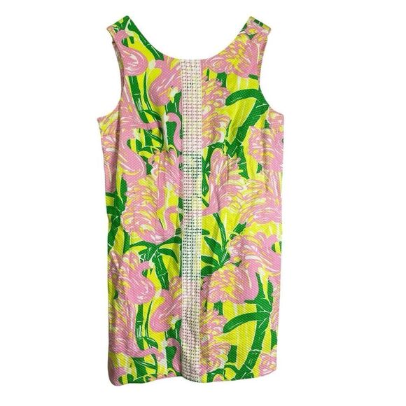 Lilly Pulitzer Target 18W Dress Yellow Pink Green Fan Dance Shift Flamingo Plus - Picture 9 of 9